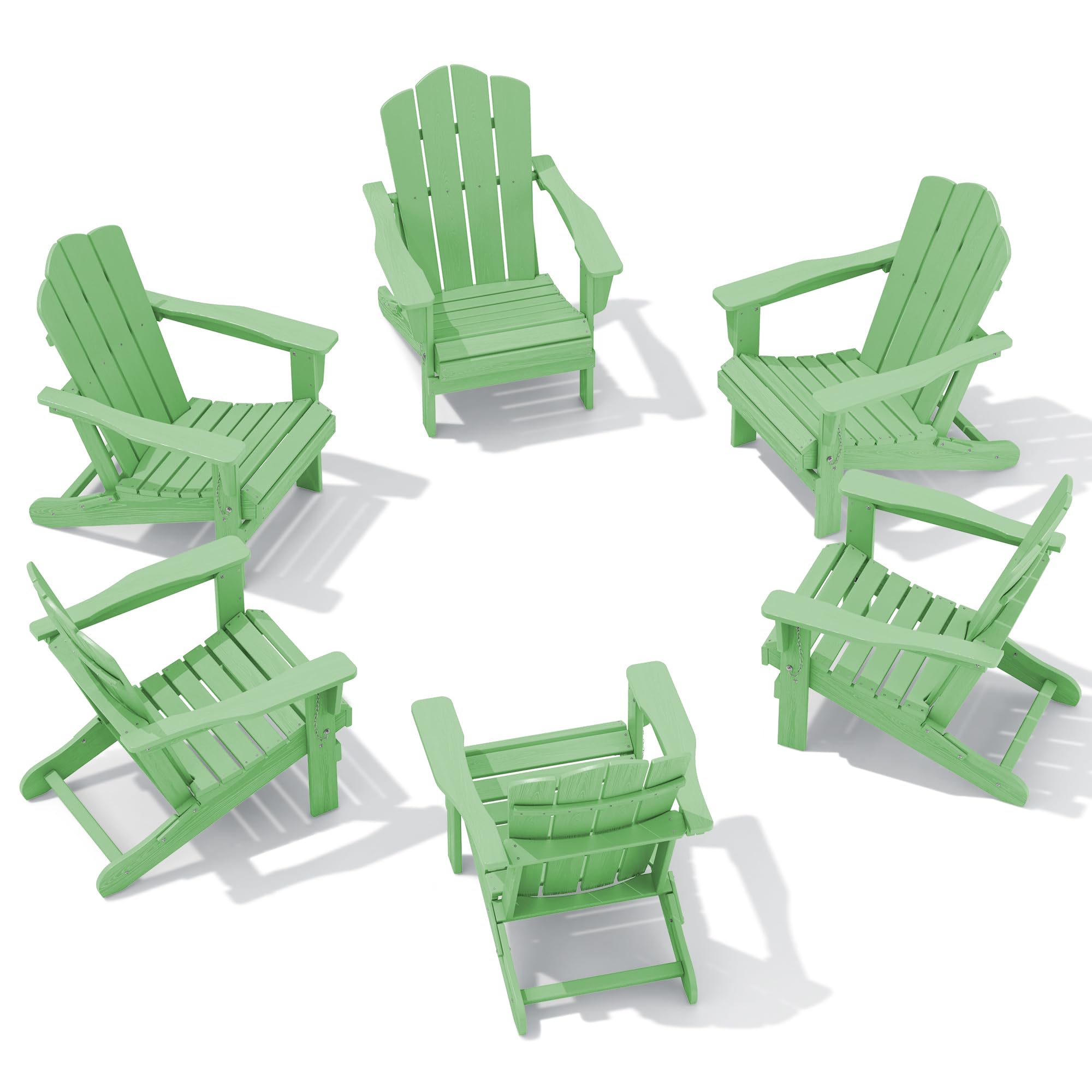 Kingyes Folding Adirondack Chair Set Of 6, Hdpe All-Weather Folding Adirondack Chair, Light Green